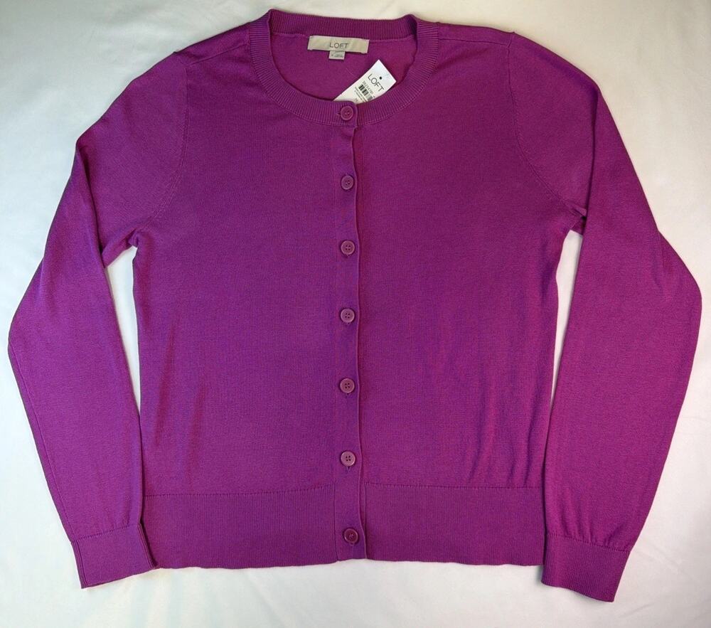 NWT! LOFT Cardigan Womens Pink Lightweight Knit Cardigan Crew Neck - Size M